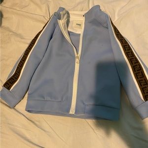 Fendi Boys FF Logo Tape Zip Up Sweat Top in Baby Blue